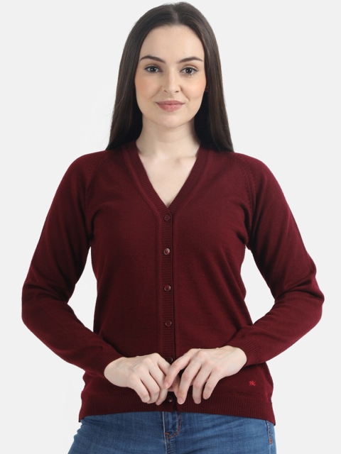 

Monte Carlo Women Maroon Solid Cardigan Sweater