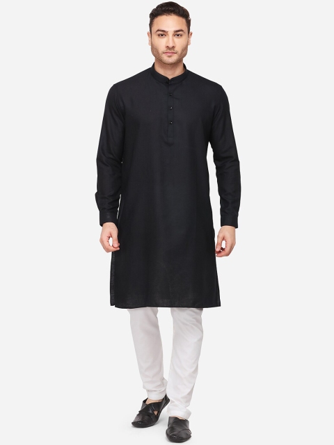 

JADE BLUE Men Black Solid Straight Modi Kurta