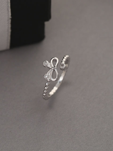 

Tistabene Gold-Plated Silver-Toned & White American Diamond-Studded Designer Butterfly Finger Ring