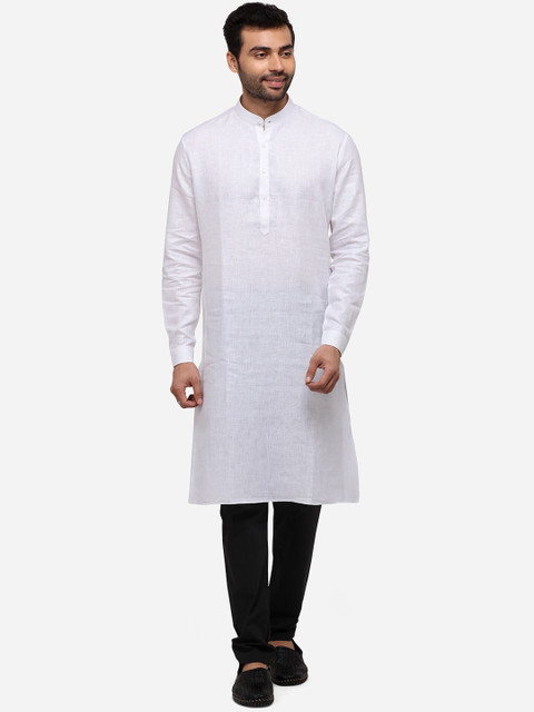 

JADE BLUE Men White Solid Straight Modi Kurta