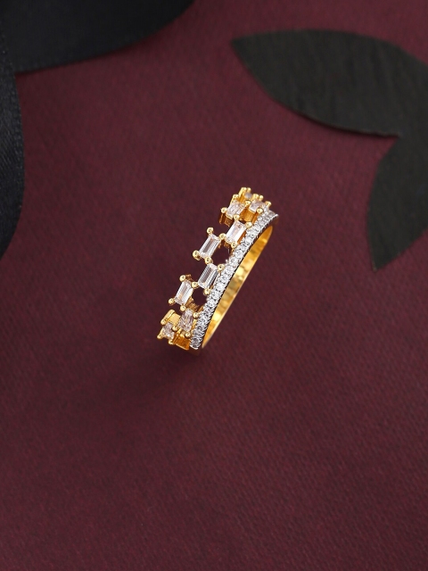 

Tistabene Gold-Toned & White AD-Studded Baguette-Design Finger Ring