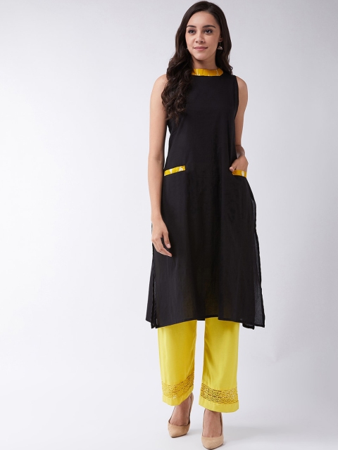 

InWeave Women Black & Yellow Solid A-Line Kurta