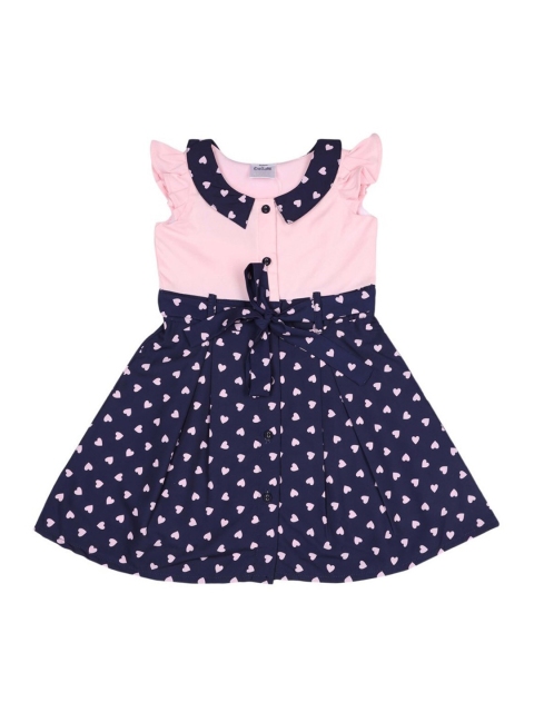 

Doodle Girls Navy Blue & Pink Printed Shirt Dress