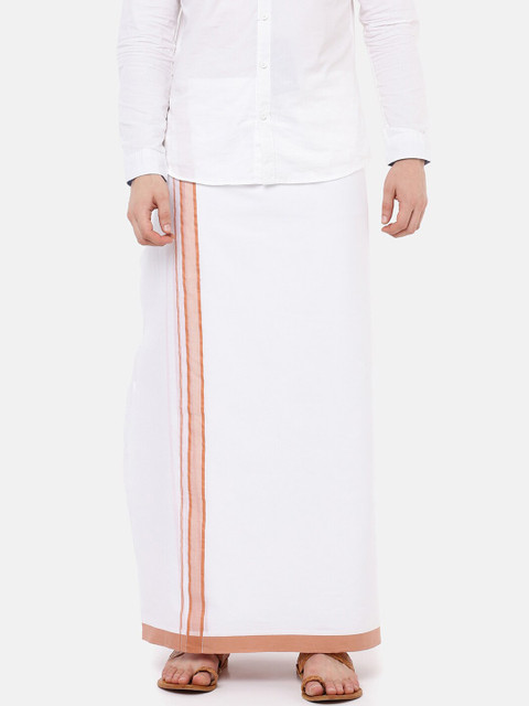 

Ramraj Men White Solid Aaral Dhoti With Orange Border