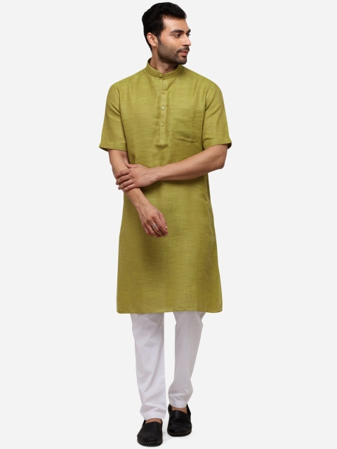 

JADE BLUE Men Olive Green Woven Design Straight Modi Kurta