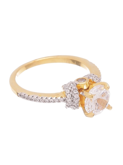 

Tistabene Rose Gold-Toned & White AD & CZ Studded Engagement Solitaire Finger Ring