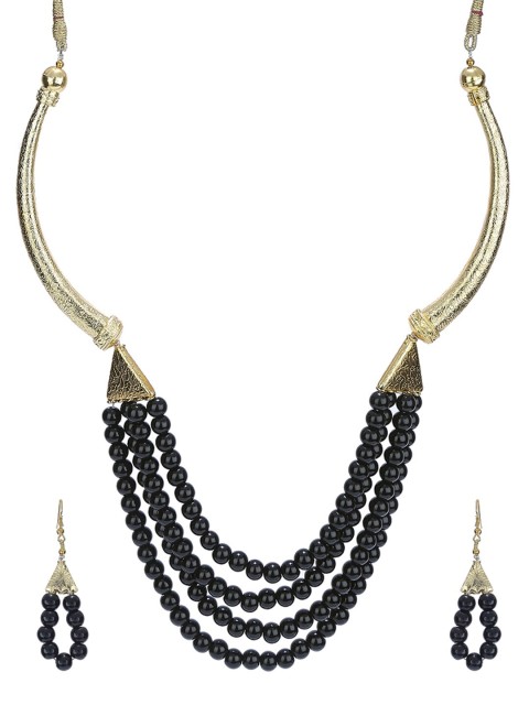 

ZeroKaata Gold-Plated Black Noir Exotic Pearl Beaded Handcrafted Jewellery Set