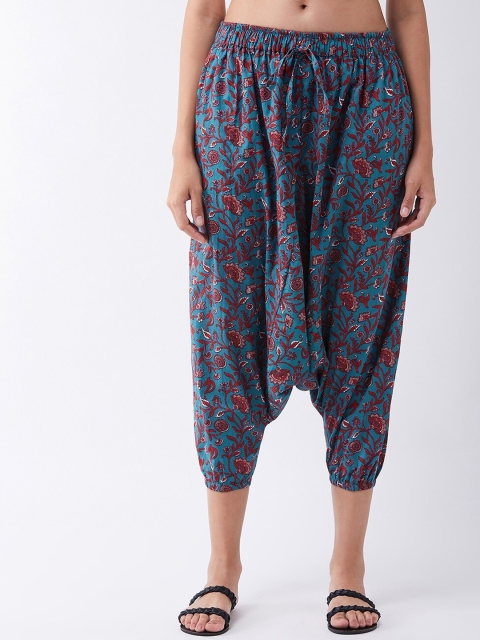 

InWeave Women Teal Blue & Red Kalamkari Printed Harem Pants