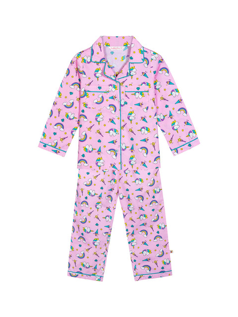 

Budding Bees Girls Pink & Blue Printed Night suit