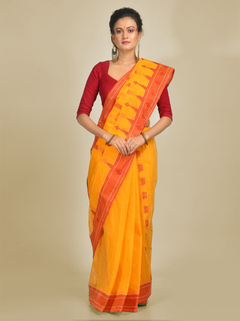 

Mitera Yellow Pure Cotton Printed Handloom Taant Saree