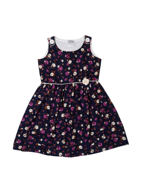 

Doodle Girls Navy Blue Printed Fit and Flare Dress
