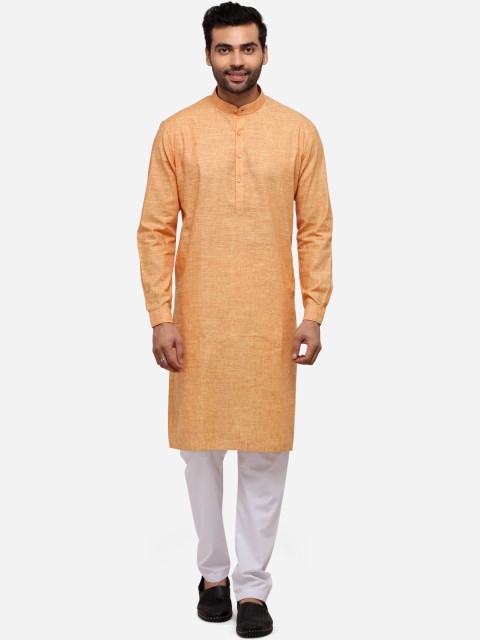 

JADE BLUE Men Orange Solid Straight Modi Kurta