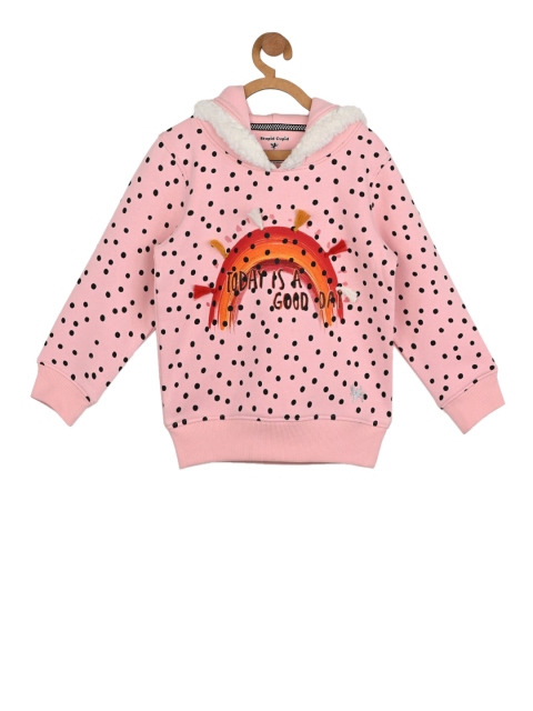 

Stupid Cupid Girls Pink & Black Printed Hooded Sweatshirt