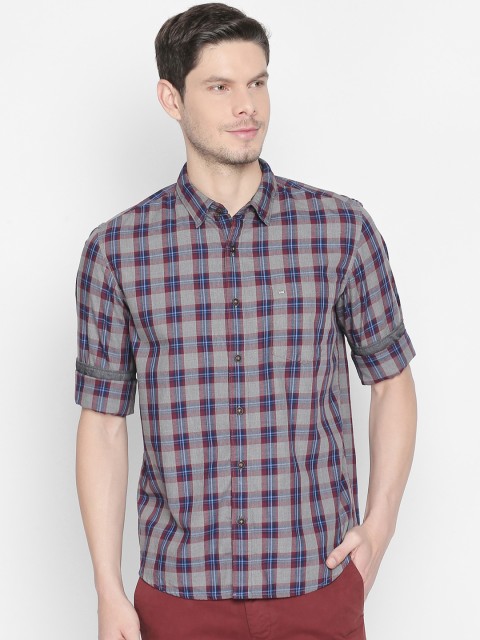 

Basics Men Red & Blue Slim Fit Checked Casual Shirt