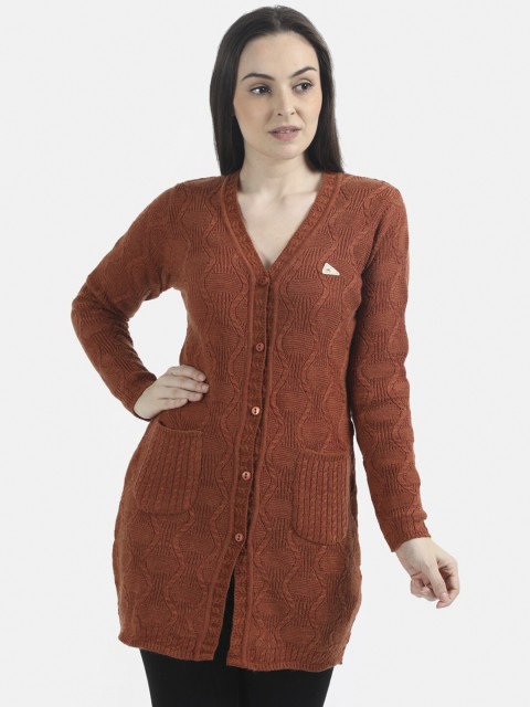 

Monte Carlo Women Rust Brown Self Design Longline Cardigan