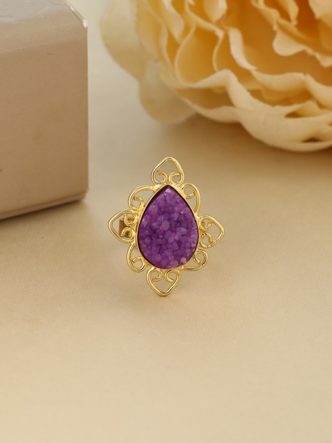 

Tistabene Gold-Plated & Purple AD-Studded Cocktail Adjustable Finger Ring
