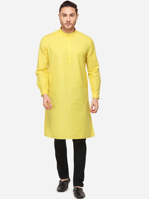 

JADE BLUE Men Yellow Woven Design Straight Modi Kurta