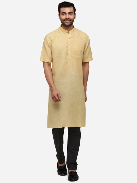 

JADE BLUE Men Yellow Solid Straight Modi Kurta
