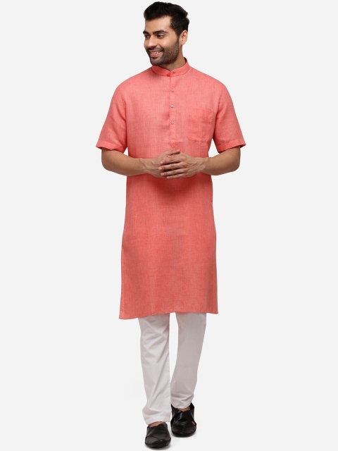 

JADE BLUE Men Pink Solid Straight Modi Kurta