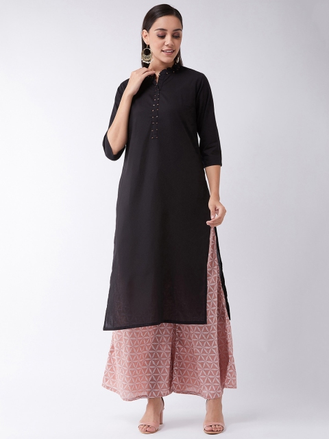 

InWeave Women Black Solid Straight Kurta