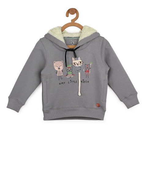 

Stupid Cupid Girls Grey Printed Hooded Sweatshirt