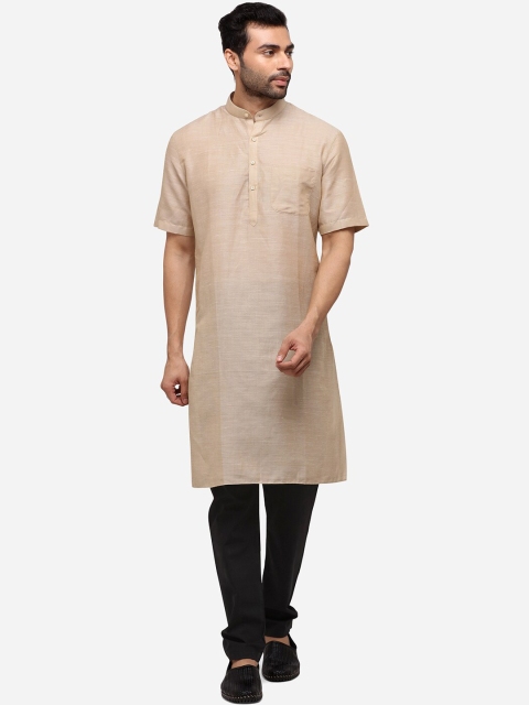 

JADE BLUE Men Beige Solid Straight Kurta