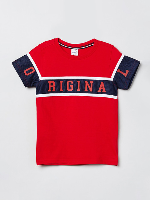 

max Boys Red & Navy Blue Colourblocked Round Neck T-shirt