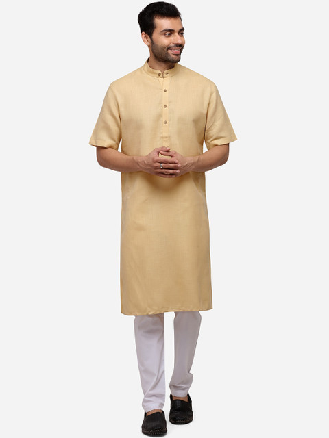 

JADE BLUE Men Beige Solid Straight Modi Kurta