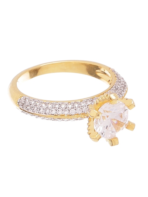 

Tistabene Gold-Plated & White AD-Studded Solitaire Finger Ring