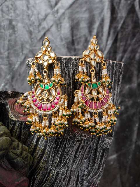 

MORKANTH JEWELLERY Gold-Plated & Pink Handcrafted Classic Chandbalis