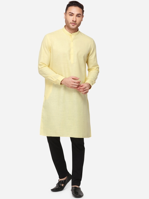 

JADE BLUE Men Yellow Solid Straight Modi Kurta