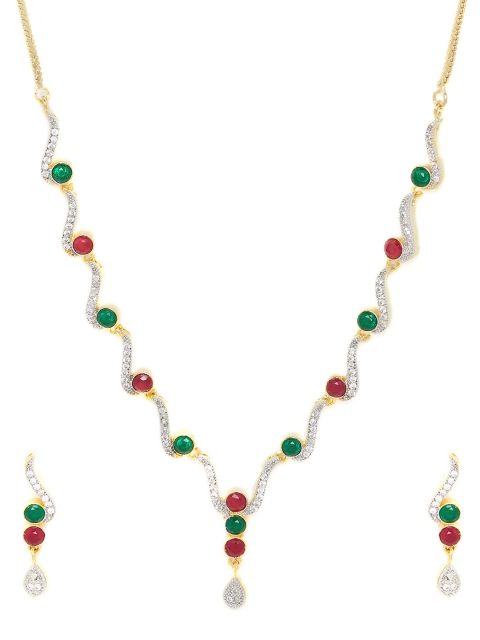 

ZeroKaata Gold-Plated Red & White CZ-Studded Handcrafted Jewellery Set