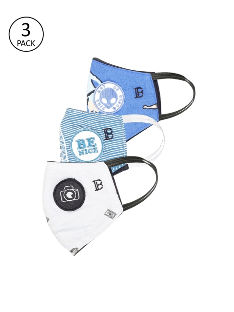 

Bene Kleed Kids 3 Pcs Printed 5-Ply Anti-Bacterial Reusable Cloth Masks, White