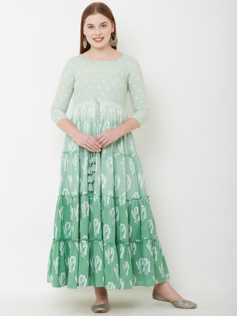 

FASHOR Women Sea Green Striped Anarkali Kurta