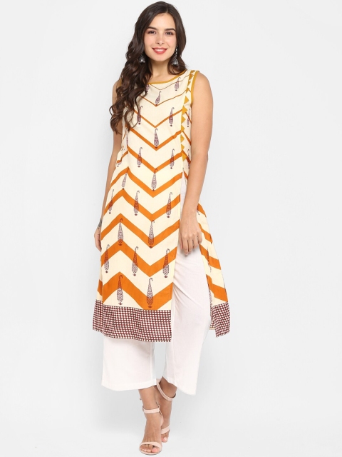 

Aprique FAB Women Orange & Cream Printed A-Line Kurta