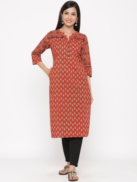 

Jaipur Kurti Women Rust Orange & Beige Printed Straight Kurta