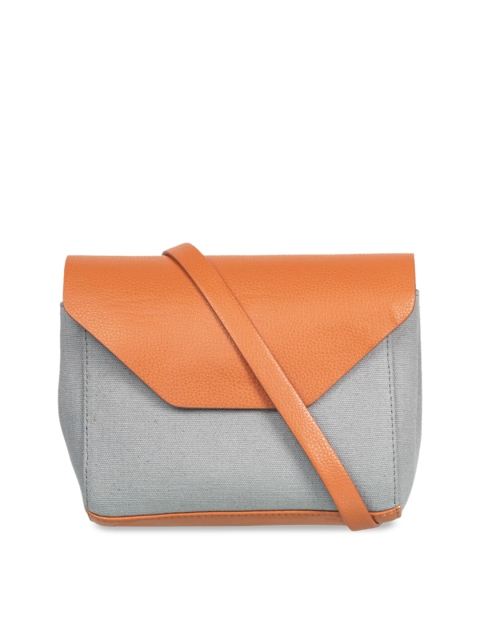 

THE GUSTO Grey & Tan Brown Colourblocked Sling Bag