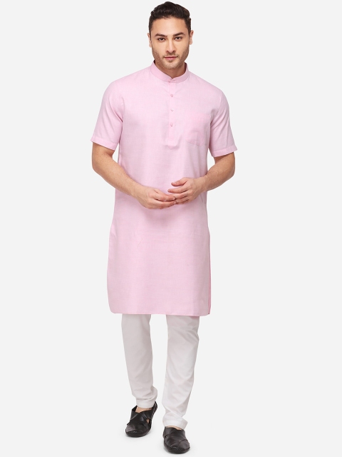 

JADE BLUE Men Pink Solid Straight Modi Kurta