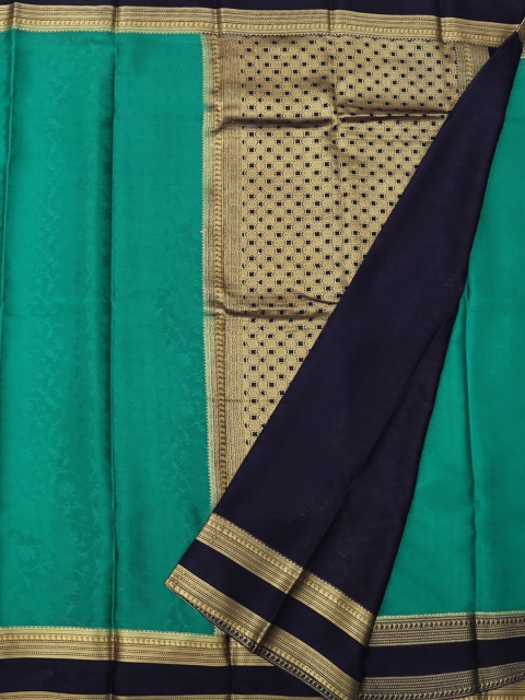 

Pothys Sea Green & Navy Blue Pure Mysore Silk Floral Print Saree
