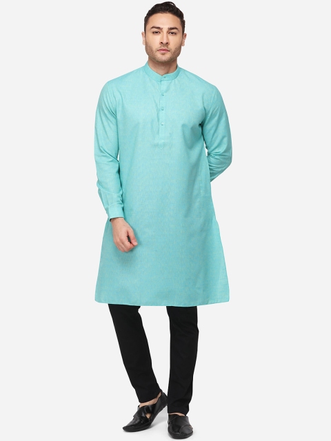 

JADE BLUE Men Turquoise Blue Solid Straight Kurta