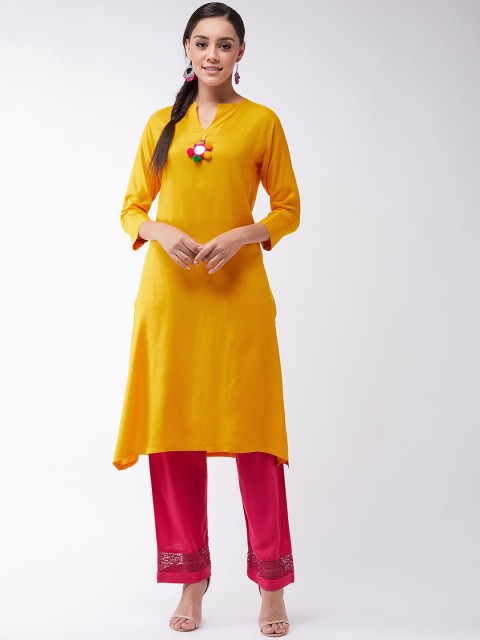 

InWeave Women Yellow Solid Straight Kurta