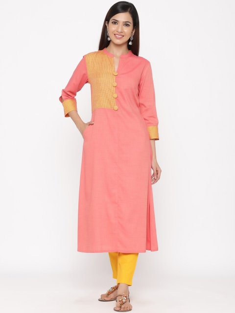 

Jaipur Kurti Women Peach-Coloured & Yellow Printed Kurta with Trousers