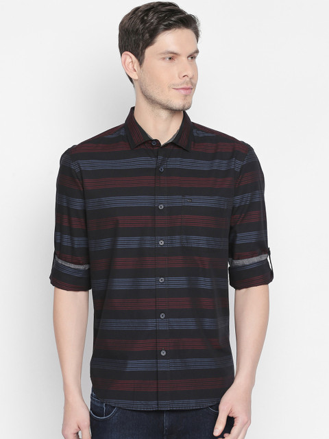 

Basics Men Red & Black Slim Fit Striped Casual Shirt