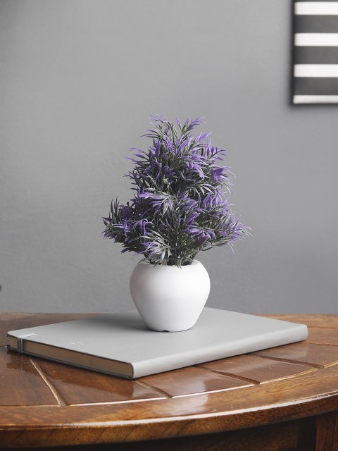 

FOLIYAJ Purple & Green Artificial Mini Tree With Leaves & White Pot