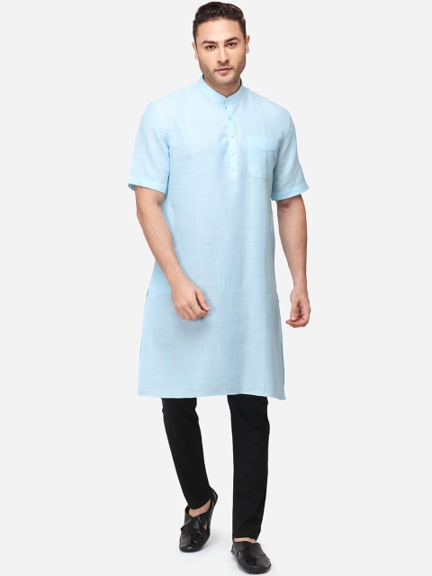 JADE BLUE Men Blue Solid Straight Modi Kurta
