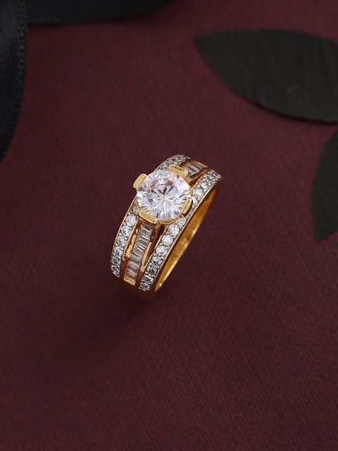 

Tistabene Gold-Toned & White AD-Studded Classic Solitaire Finger Ring