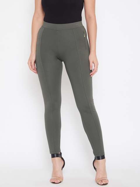 

PERFKT-U Women Olive Green Solid Slim-Fit Treggings