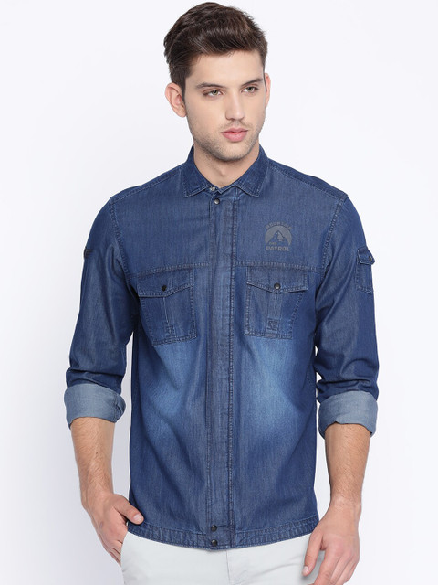 

Basics Men Navy Blue Slim Fit Faded Casual Shirt