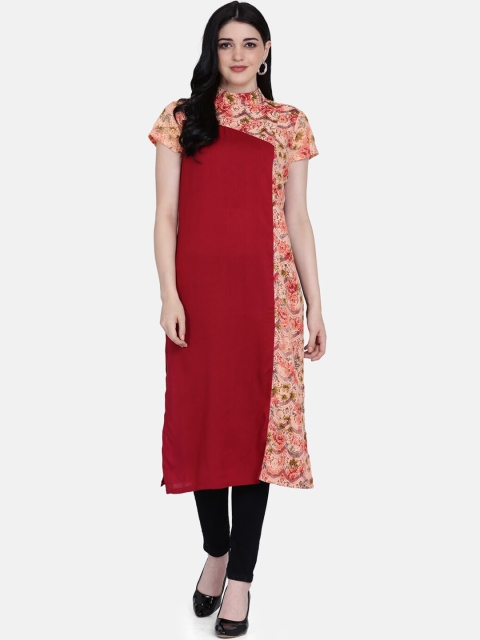

Ojjasvi Women Maroon Colourblocked Lace Straight Kurta