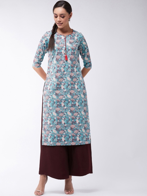 

InWeave Women Green & Maroon Printed Straight Kurta